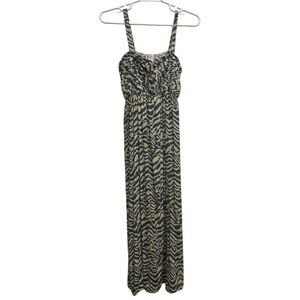 Soft Surroundings Green Animal Print Sleeveless Long Dress Zebra Pleated Chest